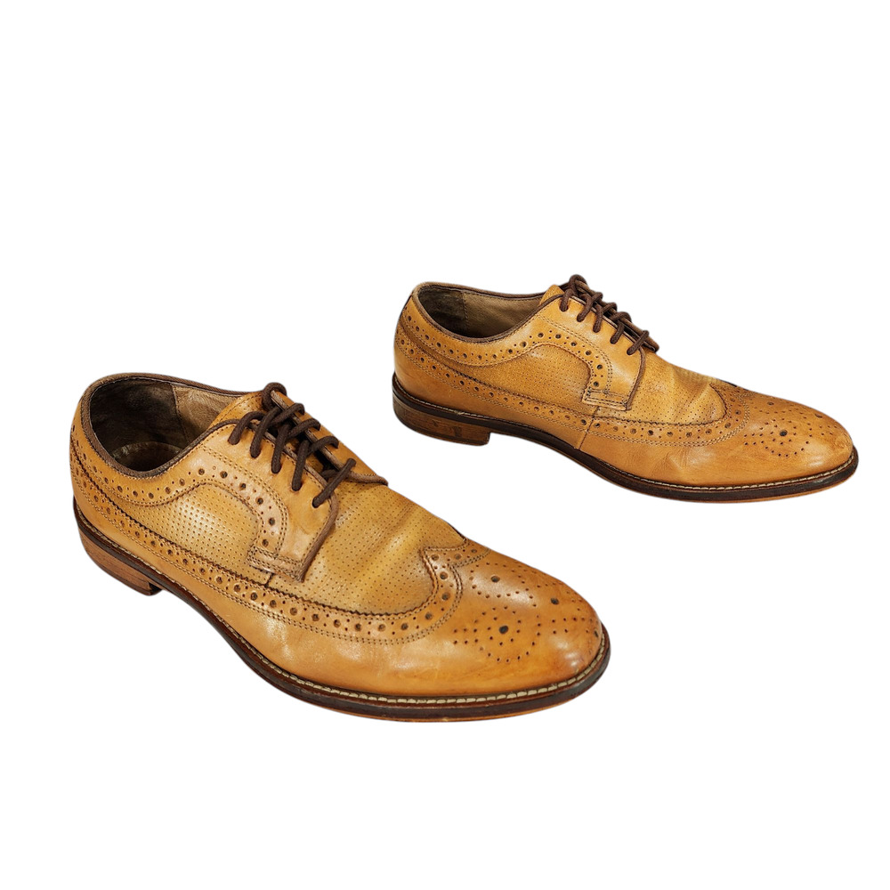 Johnston & Murphy Wingtip Dress Shoes sz 8 M Men Oxfords Cognac Beige Leather